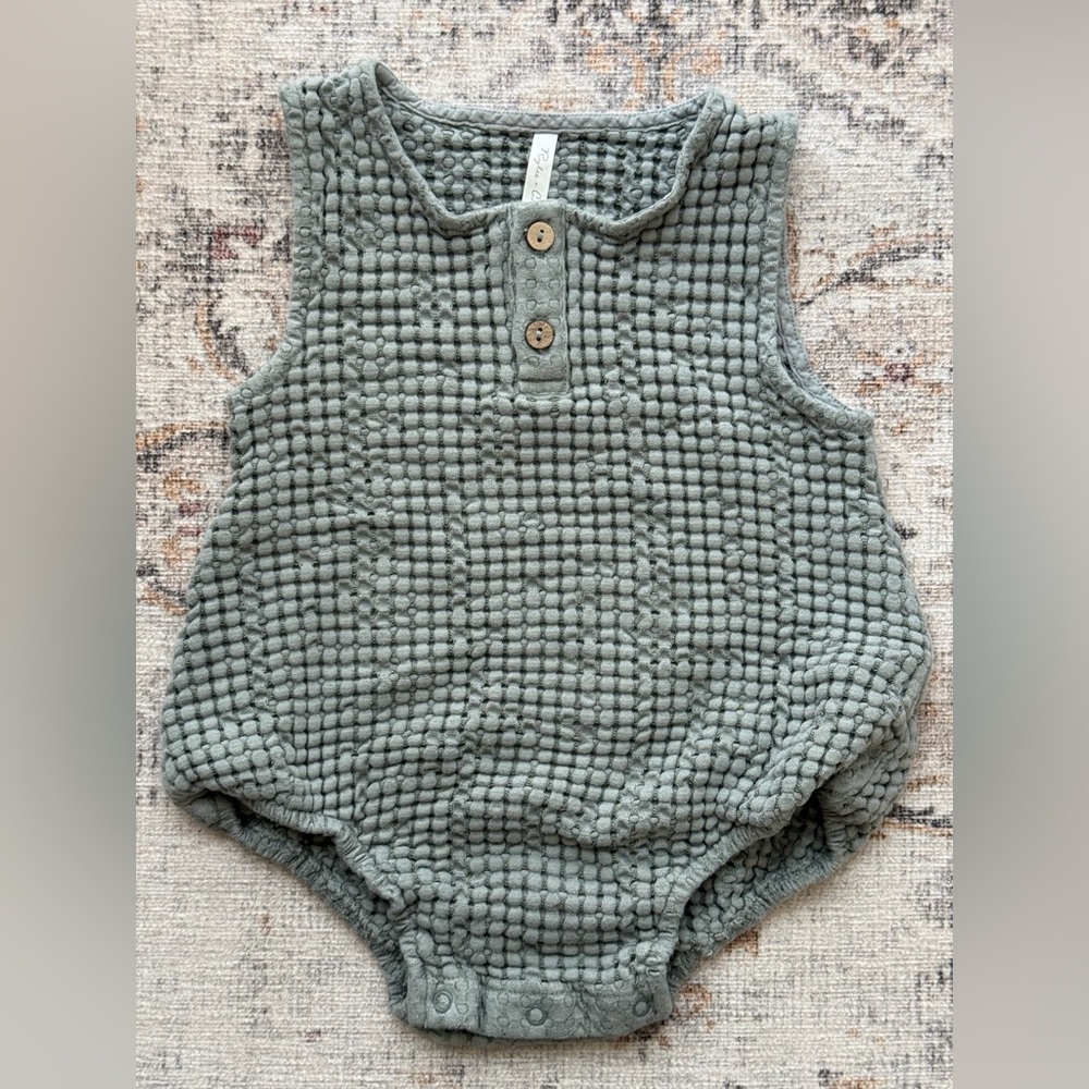 Rylee + Cru Textured Bubble Muslin Baby Romper in Sage Green